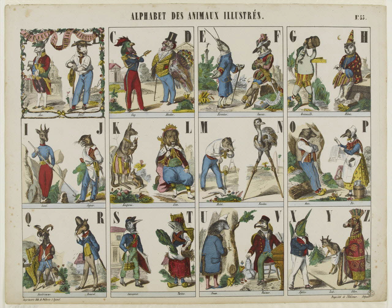 estampe ALPHABET DES ANIMAUX ILLUSTRES. 1953.86.3237 Photo RMN-Grand Palais (Mucem)