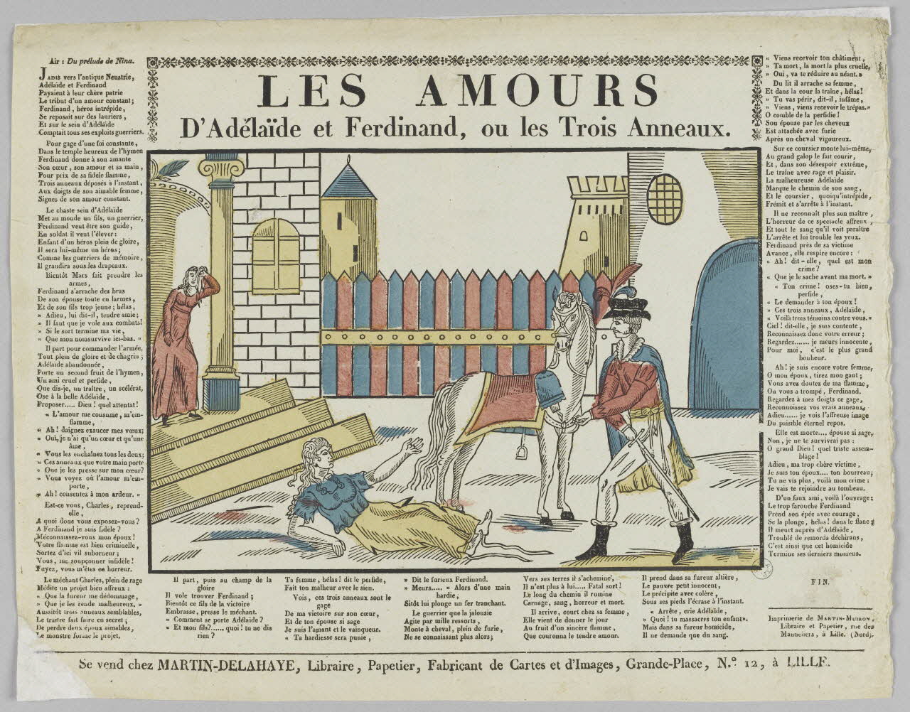 Henri Alexandre Joseph Martin-Delahaye ; Martin-Muiron Louis imagerie ancienne LES AMOURS  D'Adélaïde et Ferdinand, ou les Trois Anneaux.. Lille 1820-1833 1976.16.6 Photo RMN-Grand Palais (Mucem)