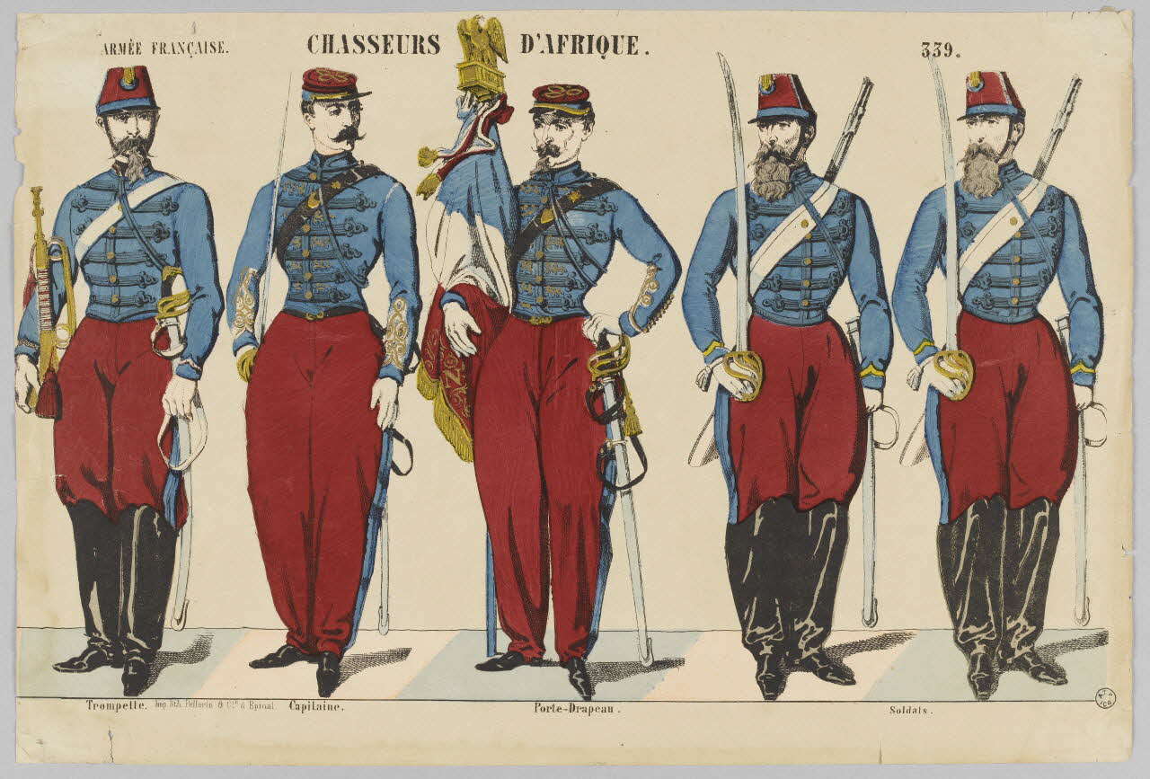 estampe ARMEE FRANCAISE. CHASSEURS D'AFRIQUE. 1953.86.2052 Photo RMN-Grand Palais (Mucem)
