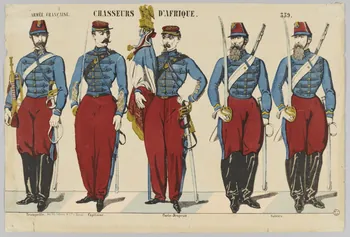 estampe ARMEE FRANCAISE. CHASSEURS D'AFRIQUE. 1953.86.2052 Photo RMN-Grand Palais (Mucem)