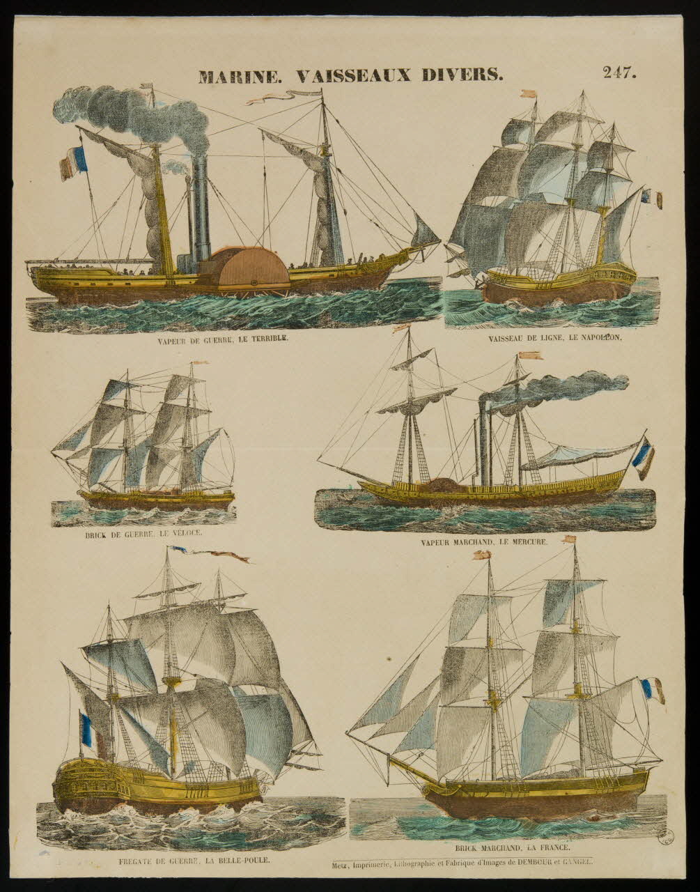 Dembour et Gangel estampe MARINE. VAISSEAUX DIVERS. Metz 1840-1852 1953.86.2662 Photo