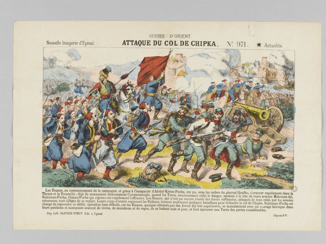 estampe GUERRE D'ORIENT.  ATTAQUE DU COL DE CHIPKA. 1953.86.904 Photo RMN-Grand Palais (Mucem)