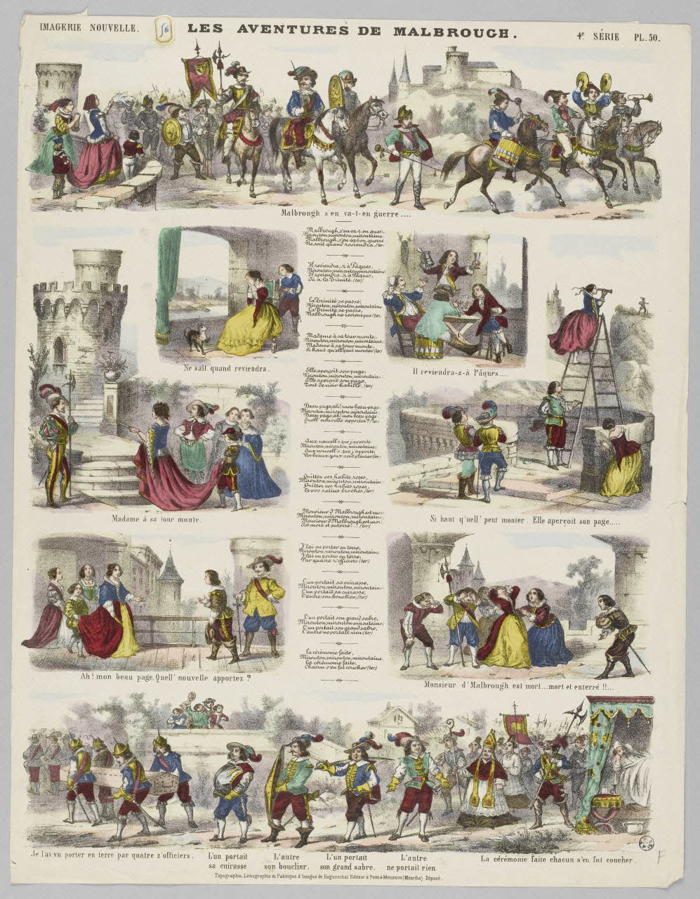 Fagonde ; Elie Haguenthal à registres (5) IMAGERIE NOUVELLE.  LES AVENTURES DE MALBROUGH. Pont-à-Mousson 1860 1950.39.2181 Photo RMN-Grand Palais (Mucem)