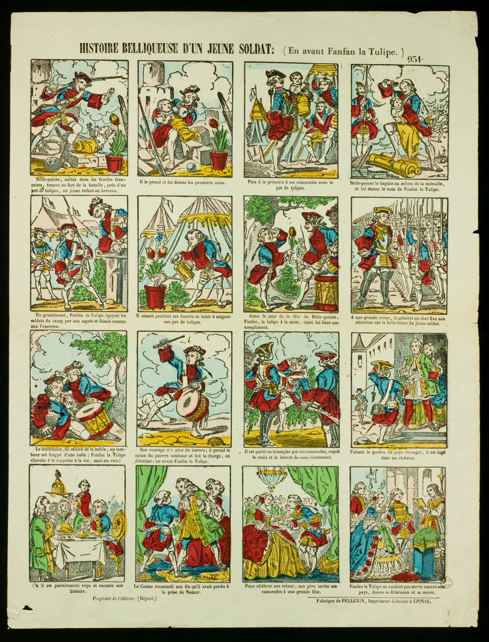 estampe HISTOIRE BELLIQUEUSE D'UN JEUNE SOLDAT: (En avant Fanfan la Tulipe.) 1953.86.2807 Photo