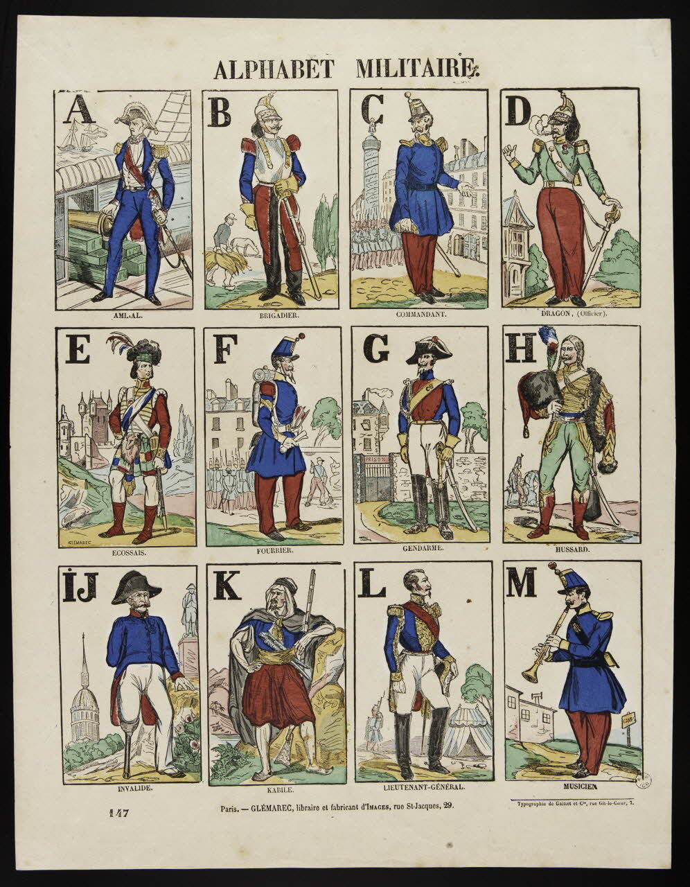 Gaittet et Cie ; Charles-Eugène Glémarec à compartiments (4x3) ALPHABET MILITAIRE. Paris 1858-1860 1953.86.2866 Photo