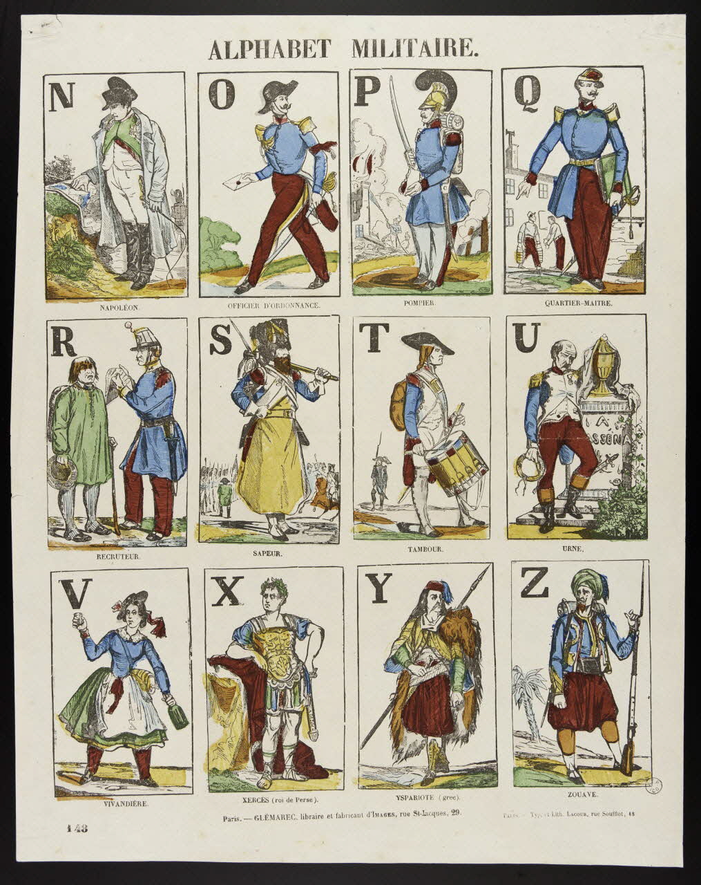 François Lacour ; Charles-Eugène Glémarec à compartiments (4x3) ALPHABET MILITAIRE. France 1858-1860 1953.86.2867 Photo