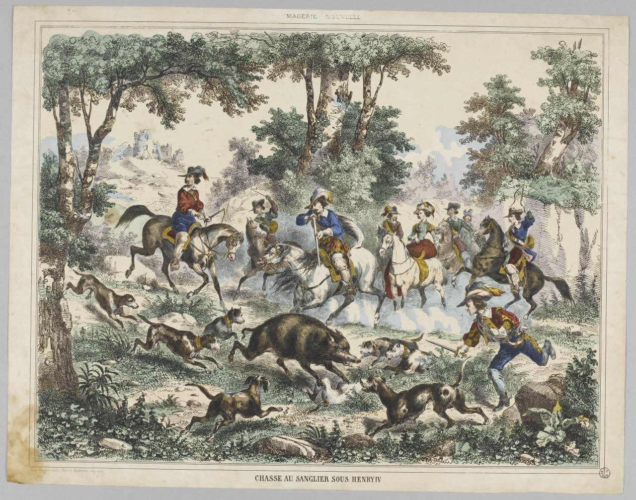 Elie Haguenthal estampe CHASSE AU SANGLIER SOUS HENRY IV Pont-à-Mousson 1770-1880 1953.86.5013 Photo RMN-Grand Palais (Mucem)