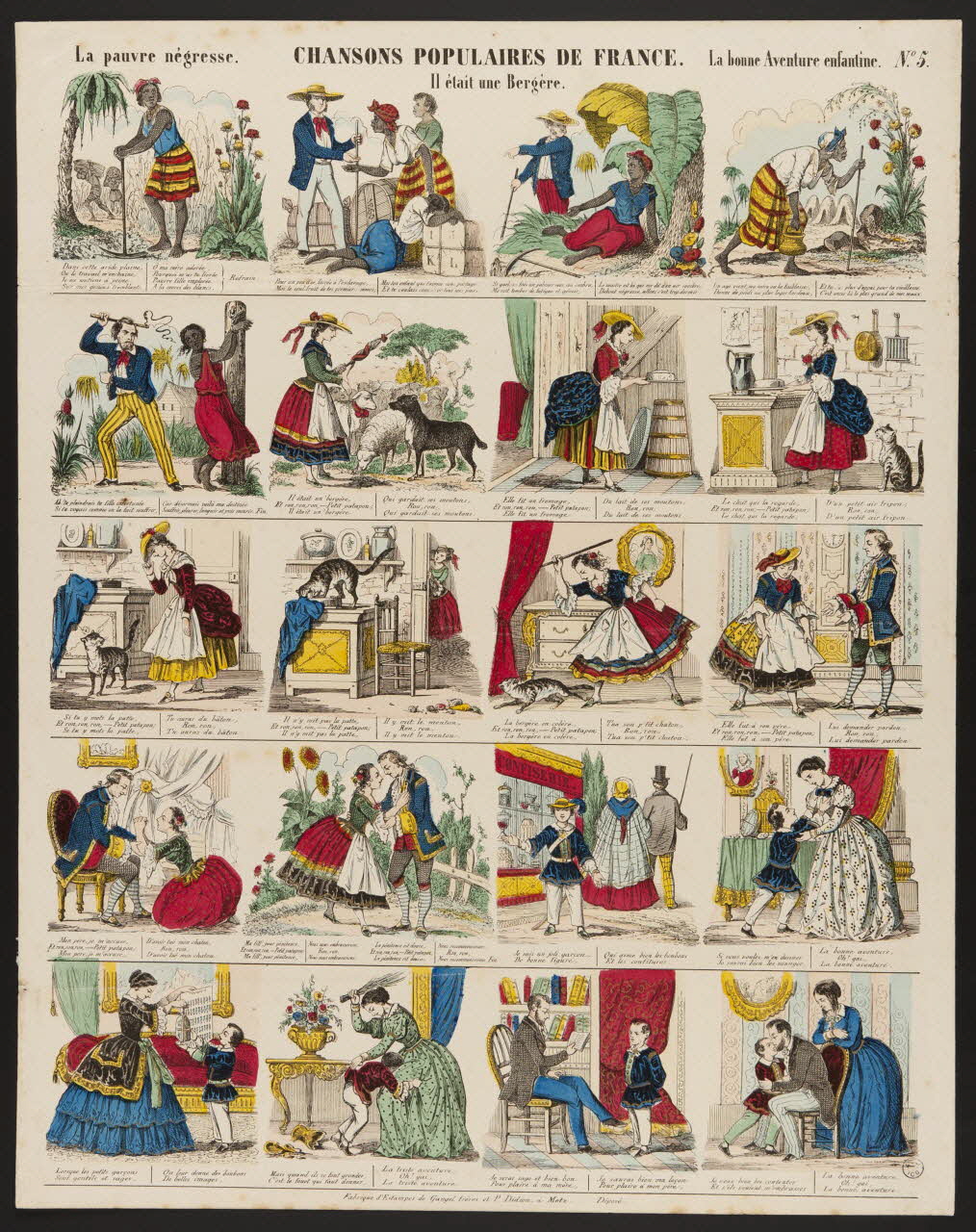 Gangel et Didion estampe La pauvre négresse. CHANSONS POPULAIRES DE FRANCE. La bonne Aventure enfantine.  Il était une Bergère. Metz 1858-1868 1953.86.2901 Photo