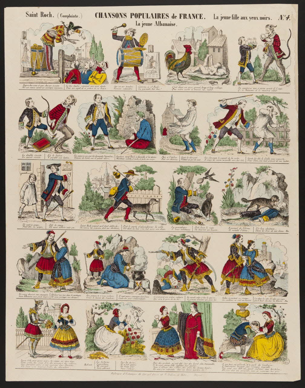 Gangel et Didion estampe Saint Roch (Complainte.) CHANSONS POPULAIRES DE FRANCE. La jeune fille aux yeux noirs.  La jeune Albanaise. Metz 1858-1868 1953.86.2902 Photo