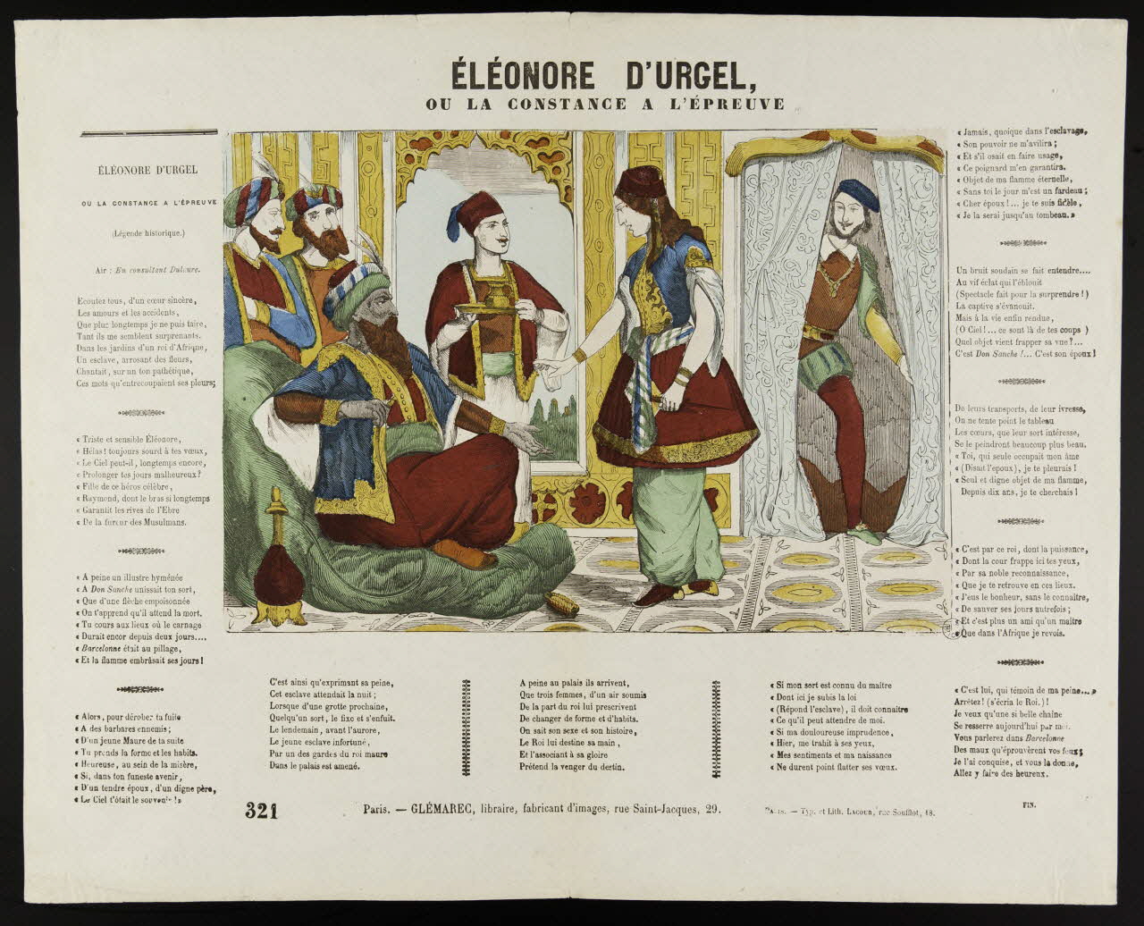 François Lacour ; Charles-Eugène Glémarec estampe ELEONORE D'URGEL,  OU LA CONSTANCE A L'EPREUVE. Paris 1858-1860 1953.86.3113 Photo