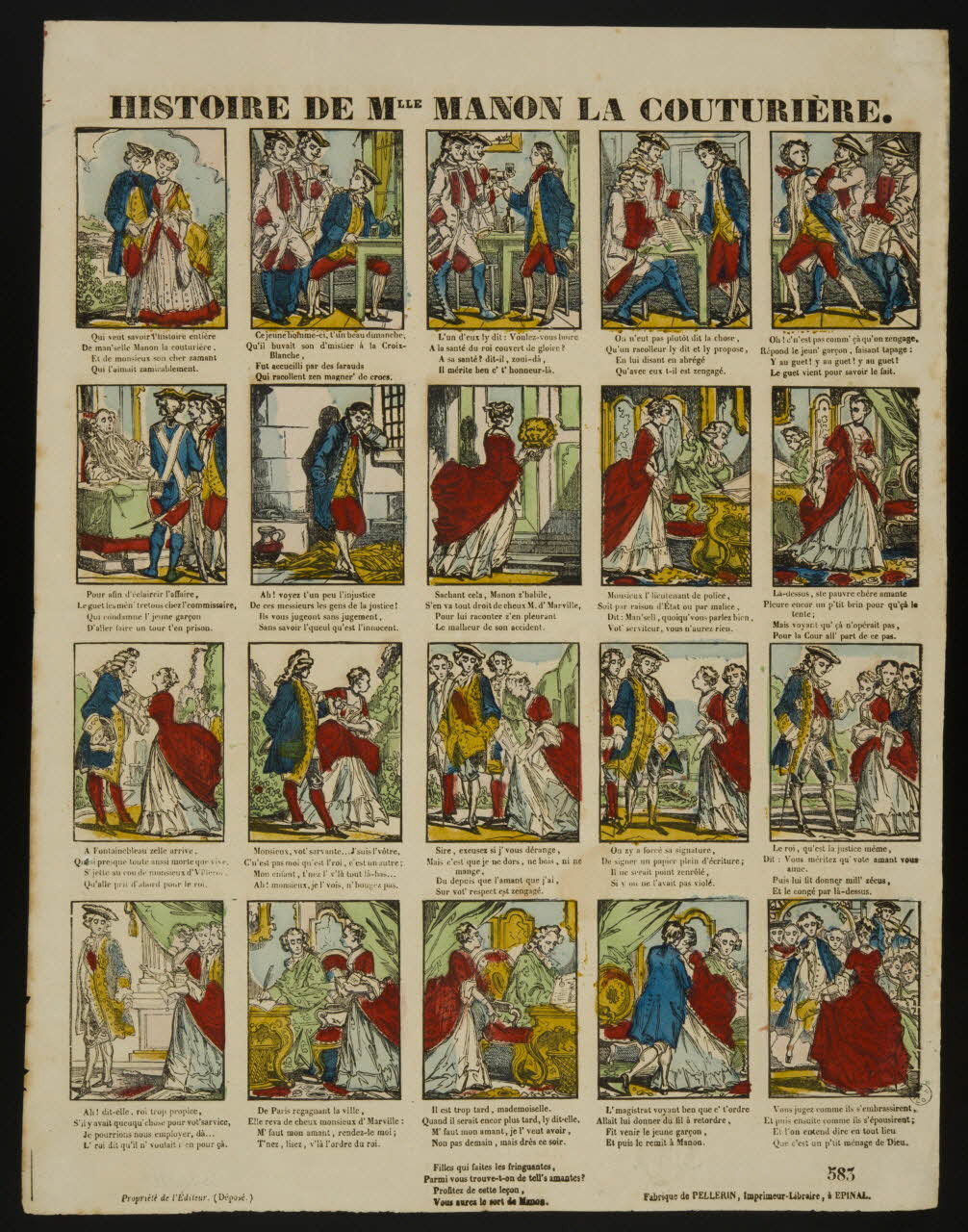 estampe HISTOIRE DE MLLE MANON LA COUTURIERE. 1953.86.3227 Photo