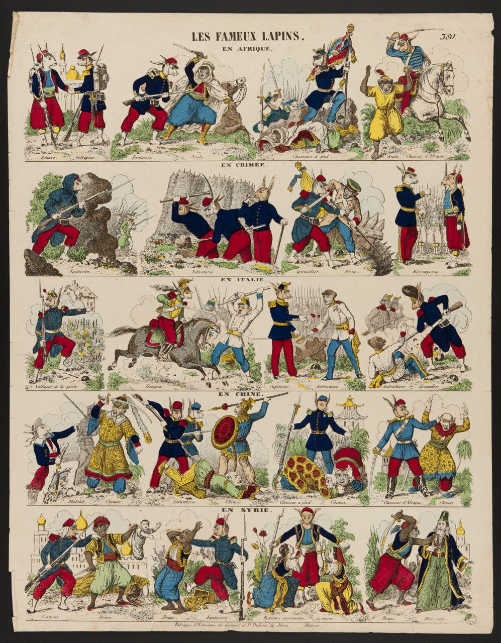 Gangel et Didion estampe LES FAMEUX LAPINS.  EN AFRIQUE.  EN CRIMEE.  EN ITALIE.  EN CHINE.  EN SYRIE. Metz 1858-1868 1953.86.3243 Photo