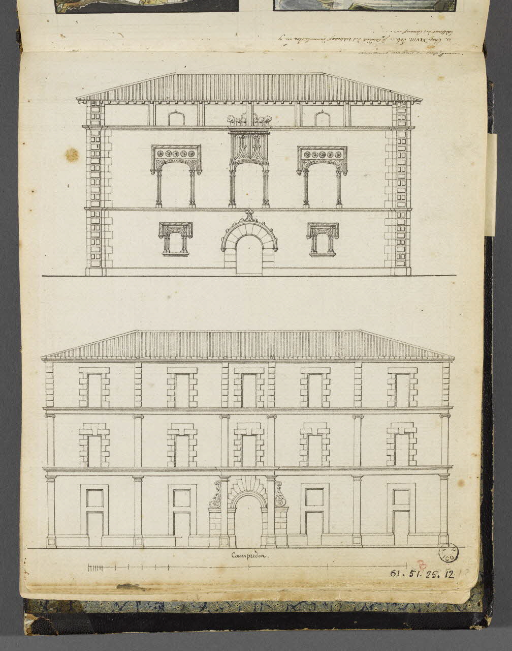 Charles Stanislas Léveillé album Elévations de façades de maisons anciennes de Perpignan 1820 1961.51.25.12 Photo RMN-Grand Palais (Mucem)