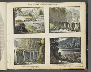 Charles Stanislas Léveillé album Digues, ou Barrage de Prise d'Eau des Canaux d'arrosage. 1820 1961.51.25.13 Photo RMN-Grand Palais (Mucem)