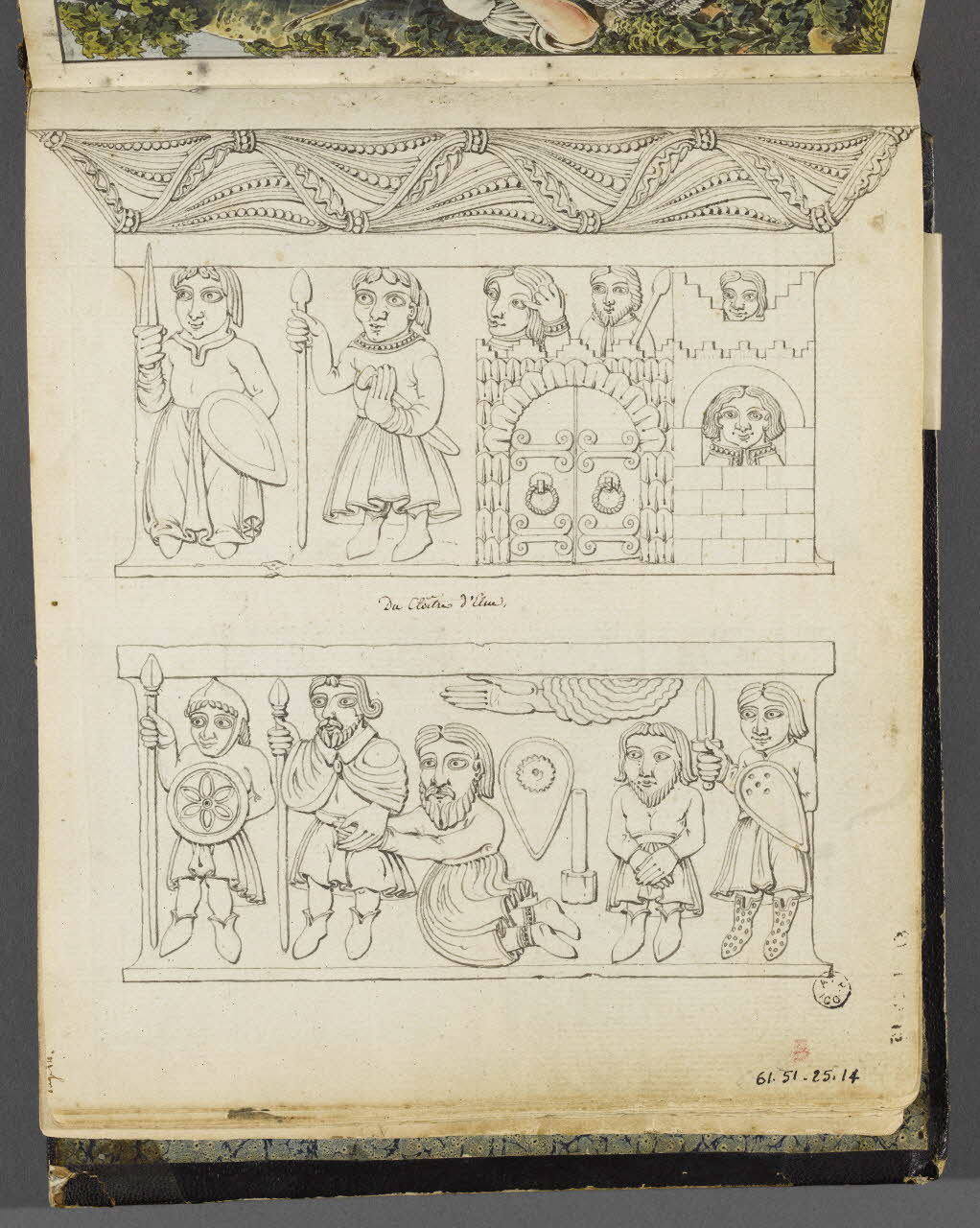 Charles Stanislas Léveillé album Relevés de sculptures du cloître Saint-Jean d'Elne 1820 1961.51.25.14 Photo RMN-Grand Palais (Mucem)
