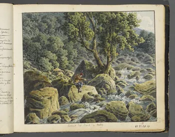 Charles Stanislas Léveillé album Pêcheur au bord d'un torrent aux environs de Molitg 1820 1961.51.25.17 Photo RMN-Grand Palais (Mucem)