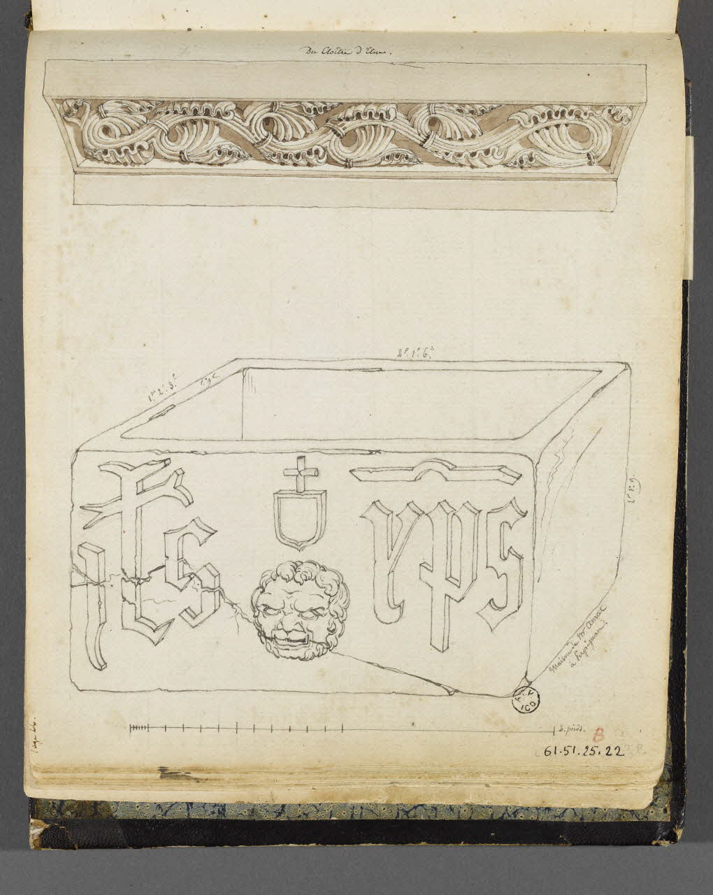 Charles Stanislas Léveillé album Relevés de reliefs du cloître Saint-Jean d'Elne et d'une maison de Perpignan 1820 1961.51.25.22 Photo RMN-Grand Palais (Mucem)