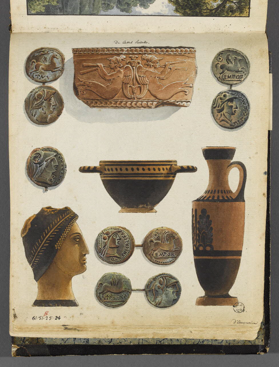 Charles Stanislas Léveillé album Relevés de céramiques et monnaies antiques 1820 1961.51.25.24 Photo RMN-Grand Palais (Mucem)