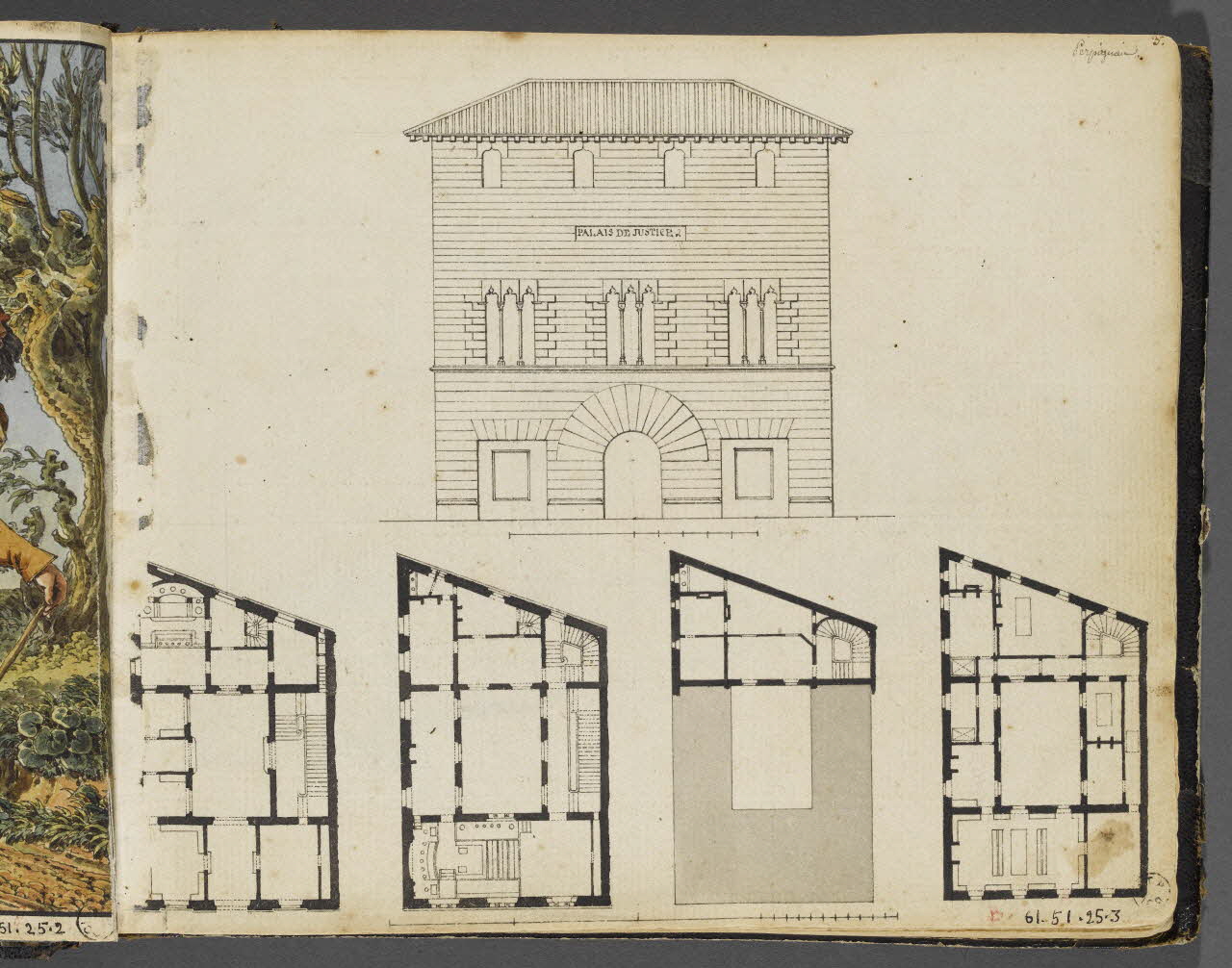 Charles Stanislas Léveillé album Elévation et plan du palais de justice de Perpignan 1820 1961.51.25.3 Photo RMN-Grand Palais (Mucem)