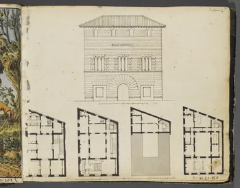 Charles Stanislas Léveillé album Elévation et plan du palais de justice de Perpignan 1820 1961.51.25.3 Photo RMN-Grand Palais (Mucem)