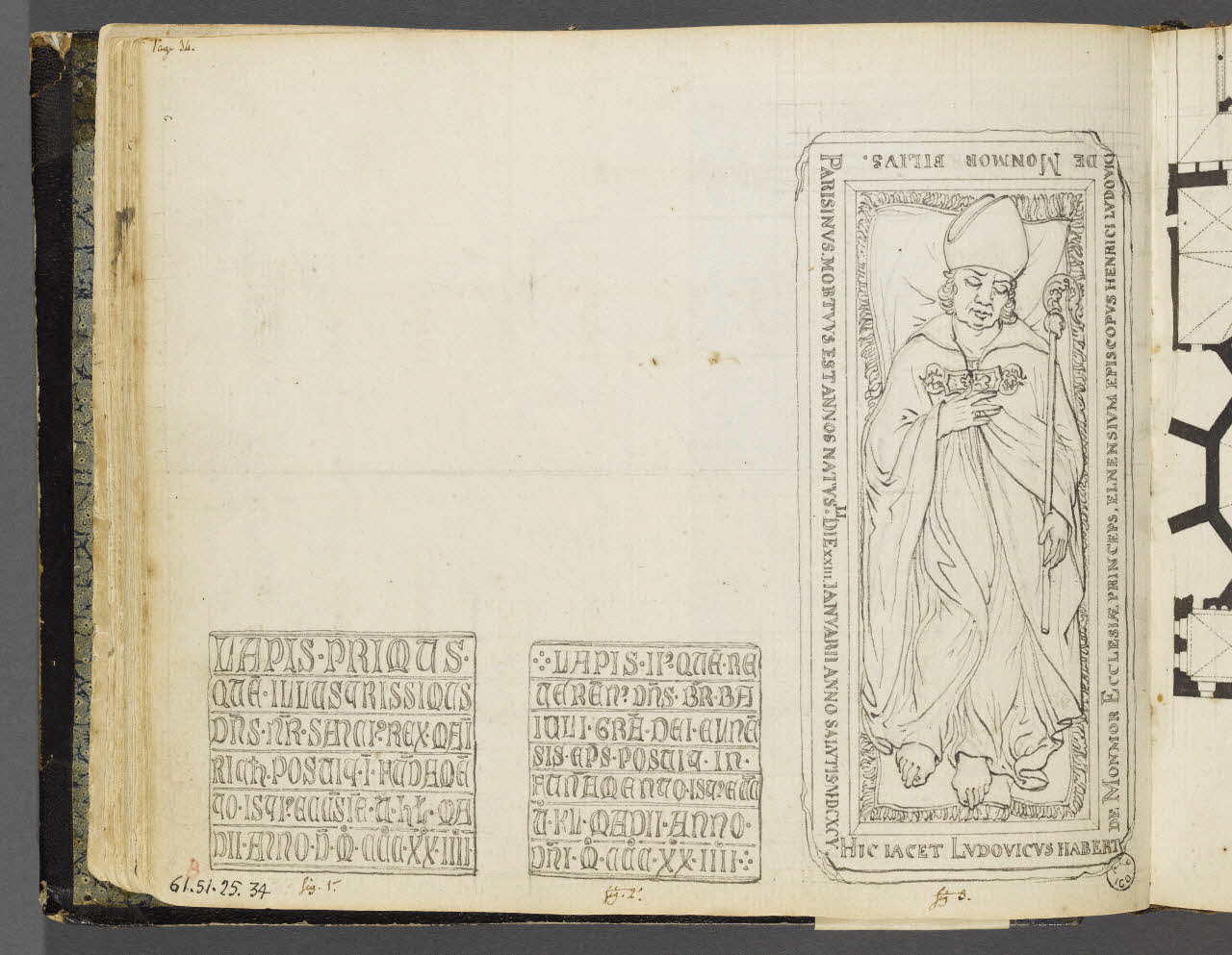 Charles Stanislas Léveillé album Etudes de pierre tombale et d'inscriptions lapidaires du cloître Saint-Jean d'Elne (?) 1820 1961.51.25.34 Photo RMN-Grand Palais (Mucem)