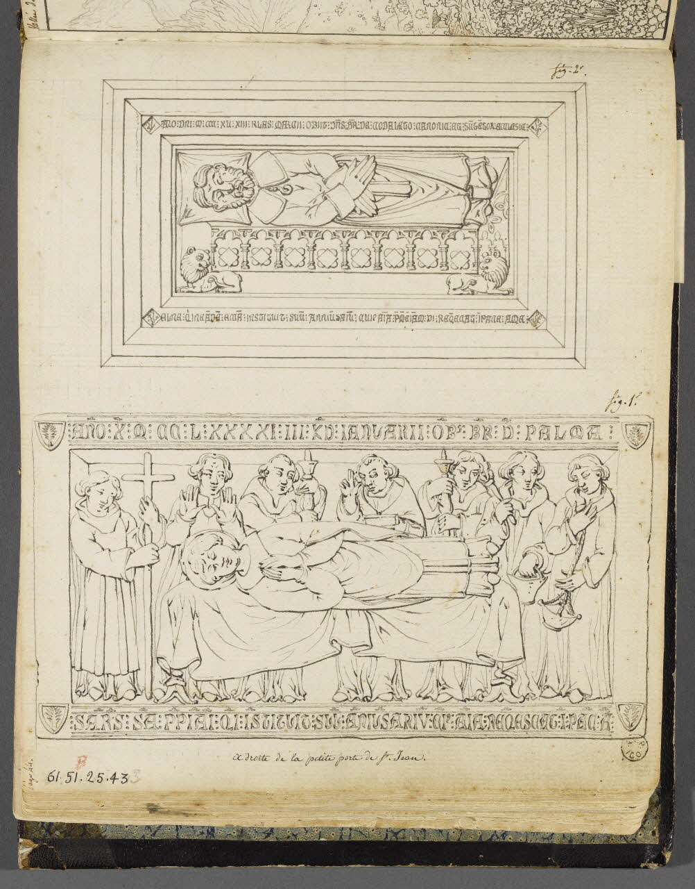 Charles Stanislas Léveillé album Relevés de deux reliefs du cloître Saint-Jean d'Elne 1820 1961.51.25.43 Photo RMN-Grand Palais (Mucem)