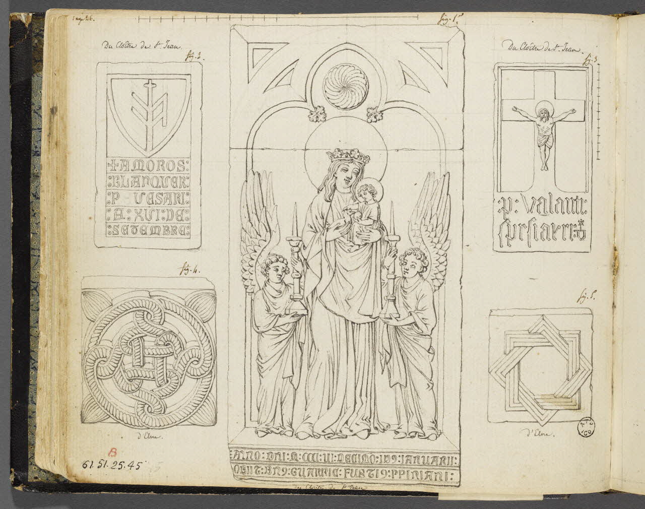 Charles Stanislas Léveillé album Cinq relevés de reliefs du cloître Saint-Jean d'Elne 1820 1961.51.25.45 Photo RMN-Grand Palais (Mucem)