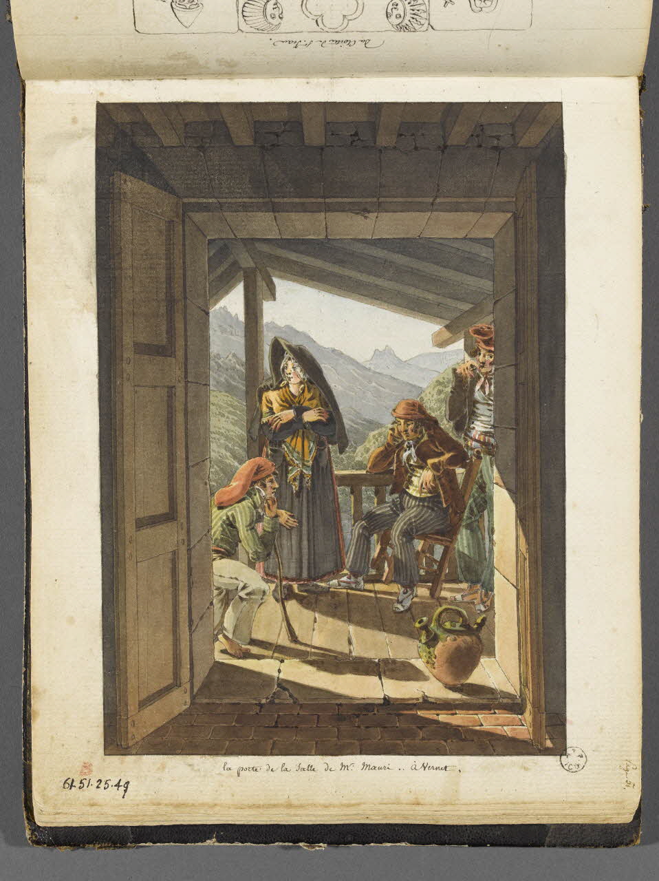 Charles Stanislas Léveillé album Figures sur un balcon dans la vallée de Vernet-les-Bains 1820 1961.51.25.49 Photo RMN-Grand Palais (Mucem)
