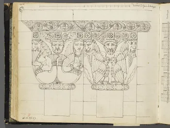 Charles Stanislas Léveillé album Relevés de deux chapiteaux de l'église de Toulouges 1820 1961.51.25.57 Photo RMN-Grand Palais (Mucem)