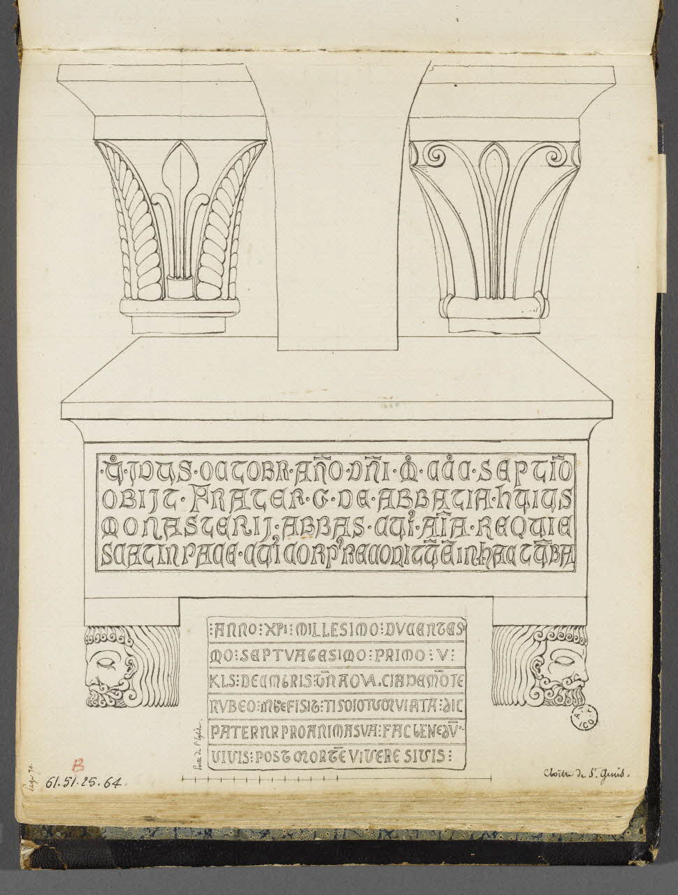 Charles Stanislas Léveillé album Relevés de reliefs et de chapiteaux du cloître de Saint-Genis-des-Fontaines 1820 1961.51.25.64 Photo RMN-Grand Palais (Mucem)
