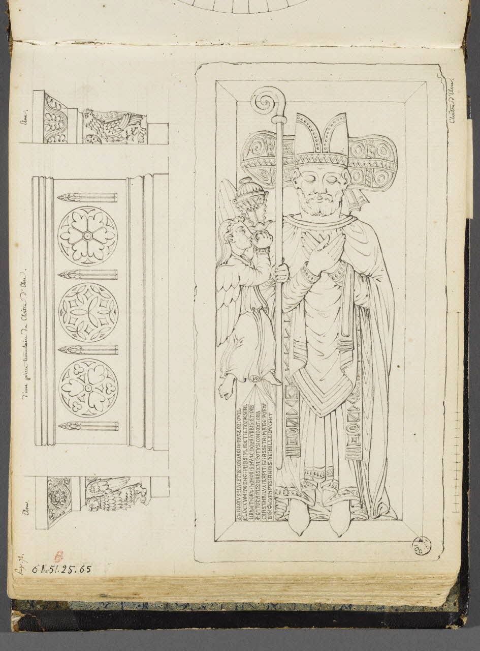 Charles Stanislas Léveillé album Relevés d'une plaque funéraire, de deux chapiteaux et d'une pierre tumulaire du cloître d'Elne 1820 1961.51.25.65 Photo RMN-Grand Palais (Mucem)