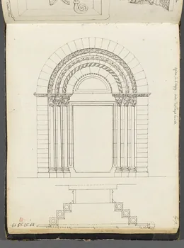 Charles Stanislas Léveillé album Elévation et plan du portail de l'église d'Espira-de-l'Agly 1820 1961.51.25.66 Photo RMN-Grand Palais (Mucem)