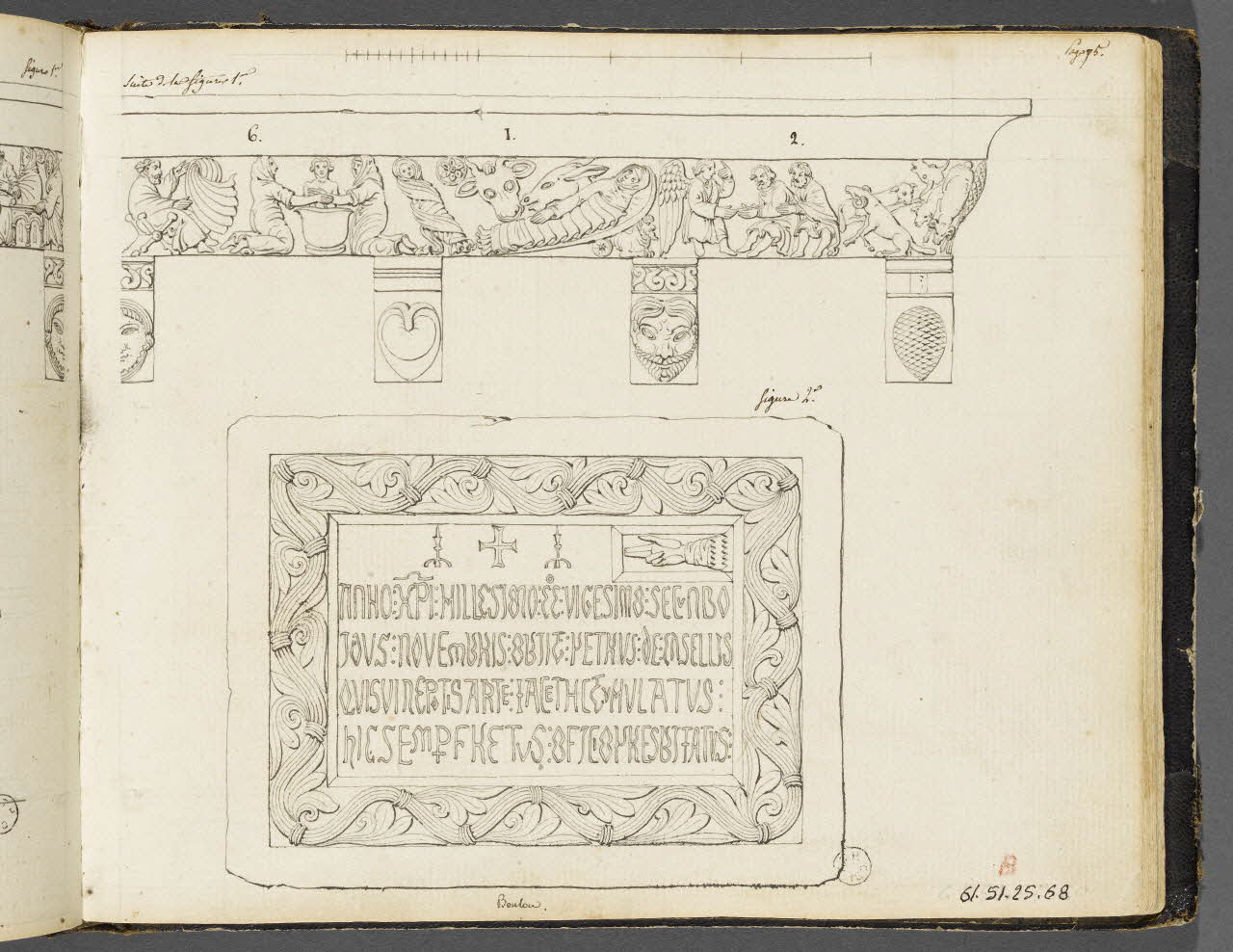 Charles Stanislas Léveillé album Relevés de deux reliefs de l'église du Boulou (suite du folio inv.61.51.25.67 B) 1820 1961.51.25.68 Photo RMN-Grand Palais (Mucem)