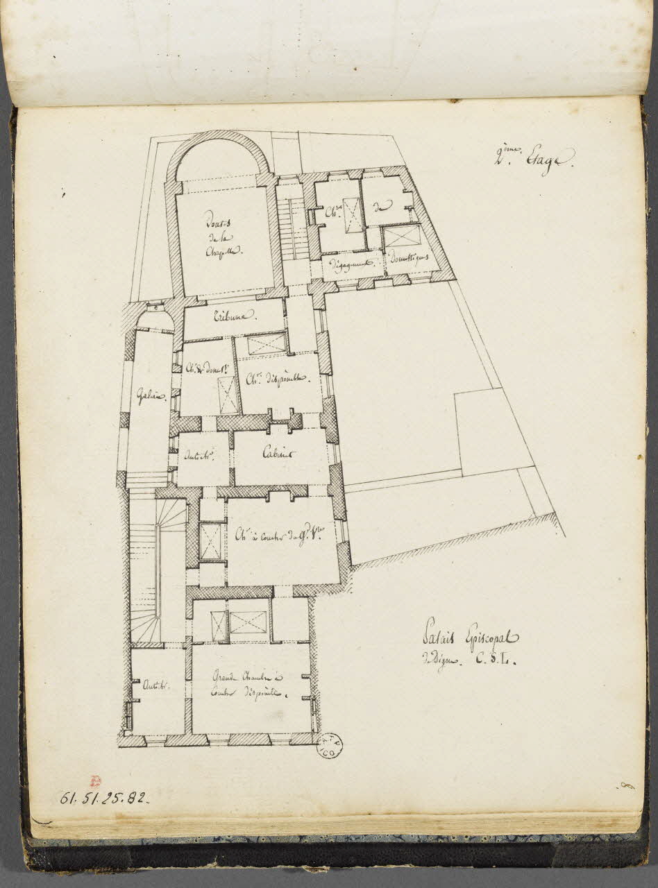Charles Stanislas Léveillé album Plan du deuxième étage du palais épiscopal de Digne 1820 1961.51.25.82 Photo RMN-Grand Palais (Mucem)