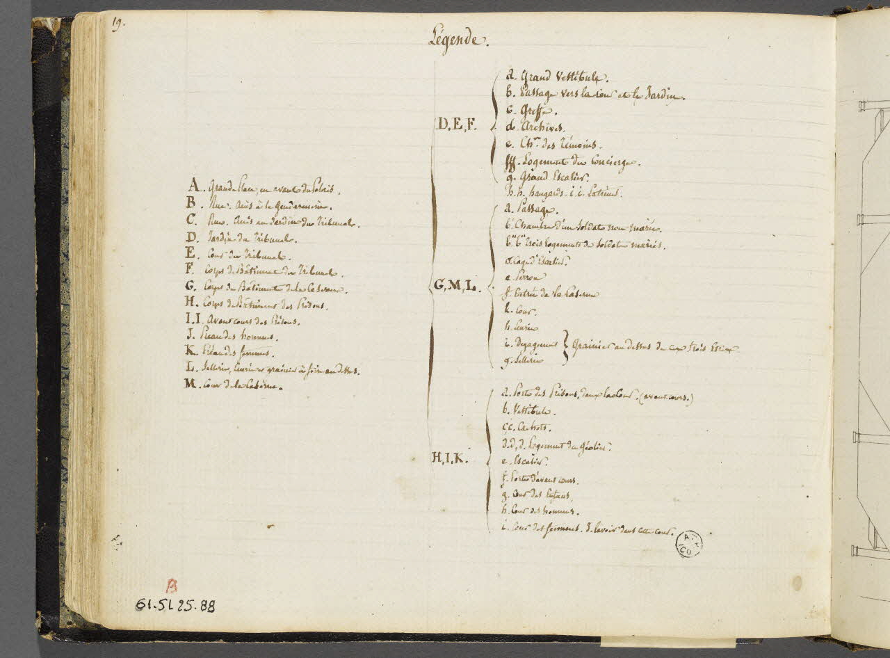 Charles Stanislas Léveillé album Inscription : légende du plan des palais de justice, prison et gendarmerie de Barcelonnette 1820 1961.51.25.88 Photo RMN-Grand Palais (Mucem)