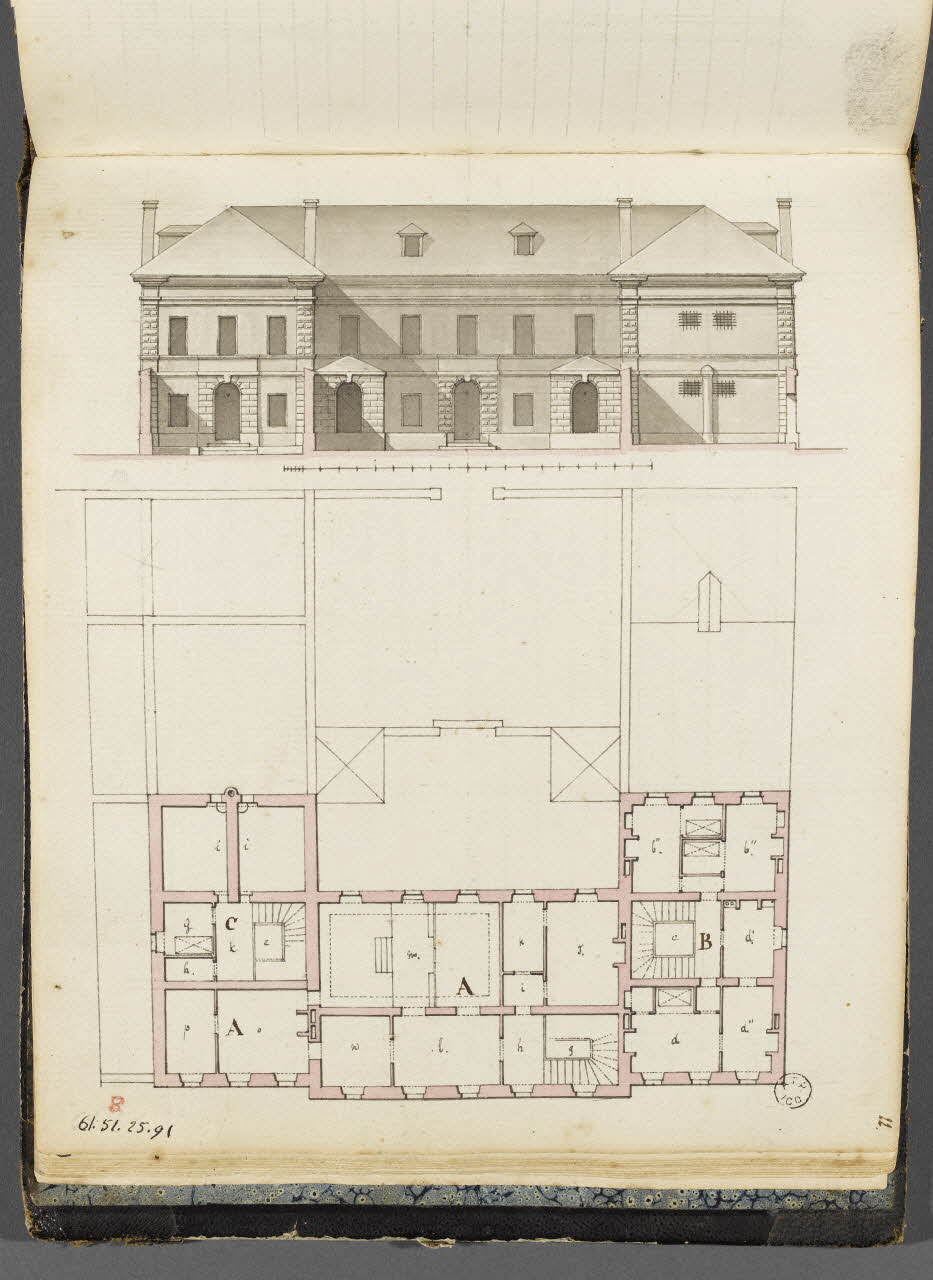 Charles Stanislas Léveillé album Plan et élévation des palais de justice, prison et gendarmerie de Barcelonnette 1820 1961.51.25.91 Photo RMN-Grand Palais (Mucem)