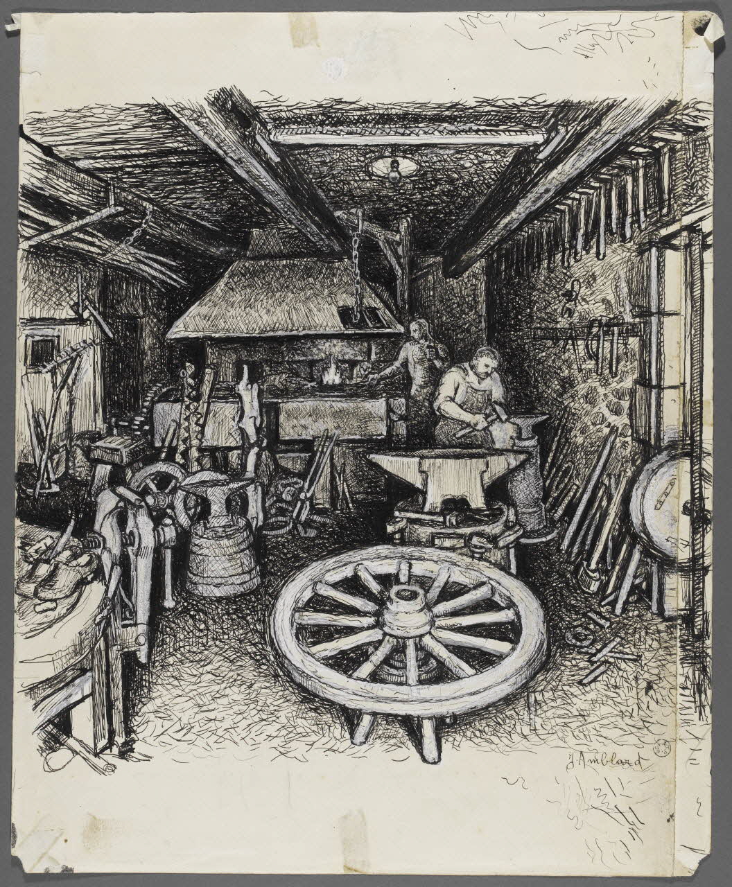 Jean Amblard dessin Atelier de charron à Rochefort-Montagne 1941 1941.8.1 Photo RMN-Grand Palais (Mucem)/ Franck Raux