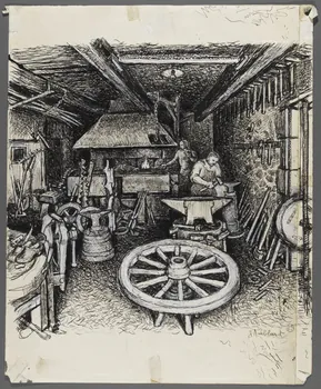 Jean Amblard dessin Atelier de charron à Rochefort-Montagne 1941 1941.8.1 Photo RMN-Grand Palais (Mucem)/ Franck Raux