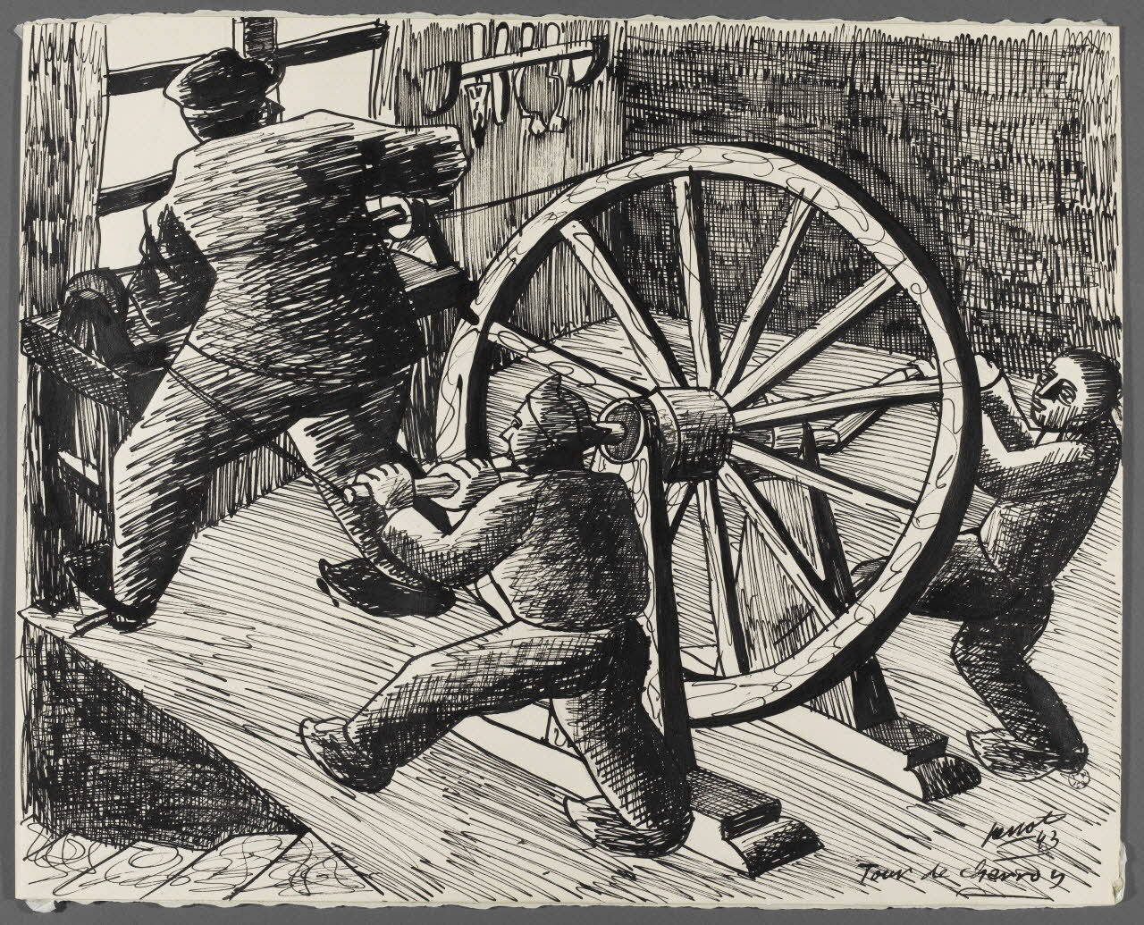 René Perrot dessin Tour de charron Franche-Comté, France 1943 1943.4.14 Photo RMN-Grand Palais (Mucem)/ Franck Raux