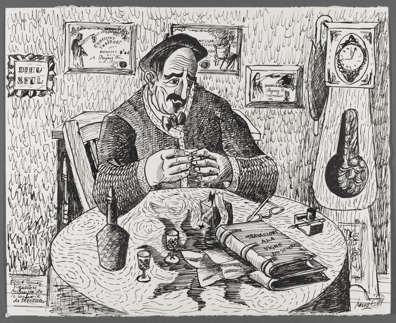 René Perrot dessin Cicisse Pagniez  vigneron  archiviste de  la confrérie  de St Vernier Franche-Comté, France 1943 1943.4.17 Photo RMN-Grand Palais (Mucem)/ Franck Raux