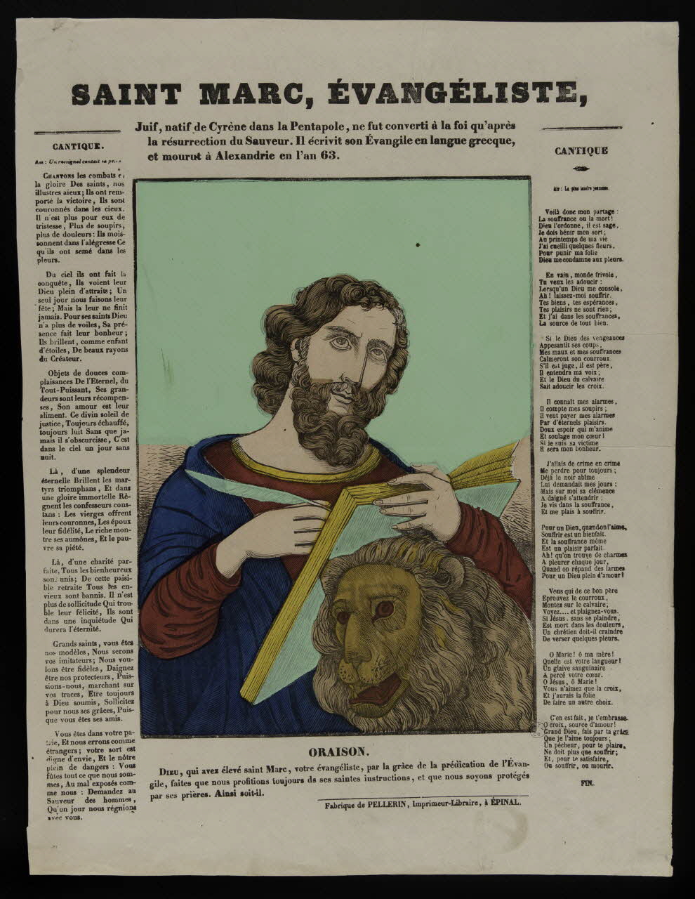 Pellerin estampe SAINT MARC, EVANGELISTE, Lorraine, France 1830-1850 1953.86.357 Photo