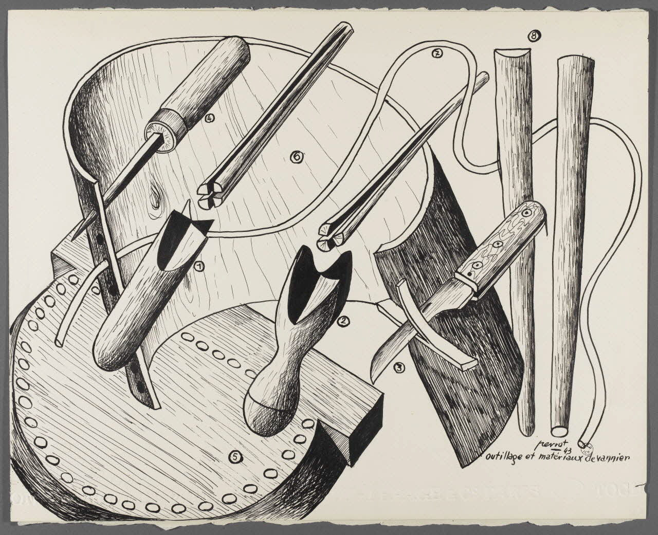 René Perrot dessin outillage et matériaux de vannier Franche-Comté, France 1943 1943.4.20 Photo RMN-Grand Palais (Mucem)/ Franck Raux