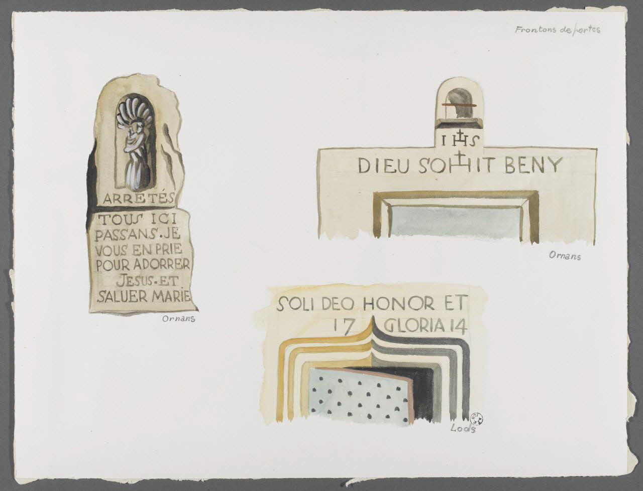 René Perrot dessin Frontons de portes Franche-Comté, France 1943 1943.4.22 Photo RMN-Grand Palais (Mucem)/ Franck Raux