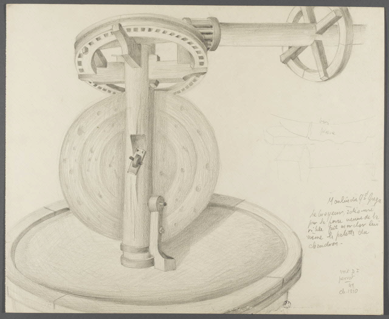 René Perrot dessin Moulin du Gd Gugu  Le broyeur Franche-Comté, France 1942 1943.4.3 Photo RMN-Grand Palais (Mucem)/ Franck Raux