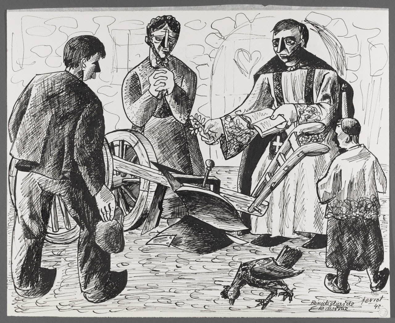 René Perrot dessin Bénédiction de  la charrue Franche-Comté, France 1942 1943.4.6 Photo RMN-Grand Palais (Mucem)/ Franck Raux