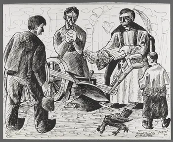 René Perrot dessin Bénédiction de  la charrue Franche-Comté, France 1942 1943.4.6 Photo RMN-Grand Palais (Mucem)/ Franck Raux