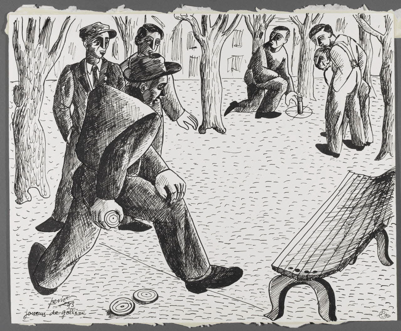 René Perrot dessin Joueurs de galline Franche-Comté, France 1943 1943.4.7 Photo RMN-Grand Palais (Mucem)/ Franck Raux