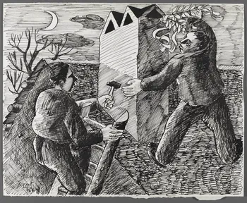René Perrot dessin Conscrits posant les mais Franche-Comté, France 1943 1943.4.9 Photo RMN-Grand Palais (Mucem)/ Franck Raux