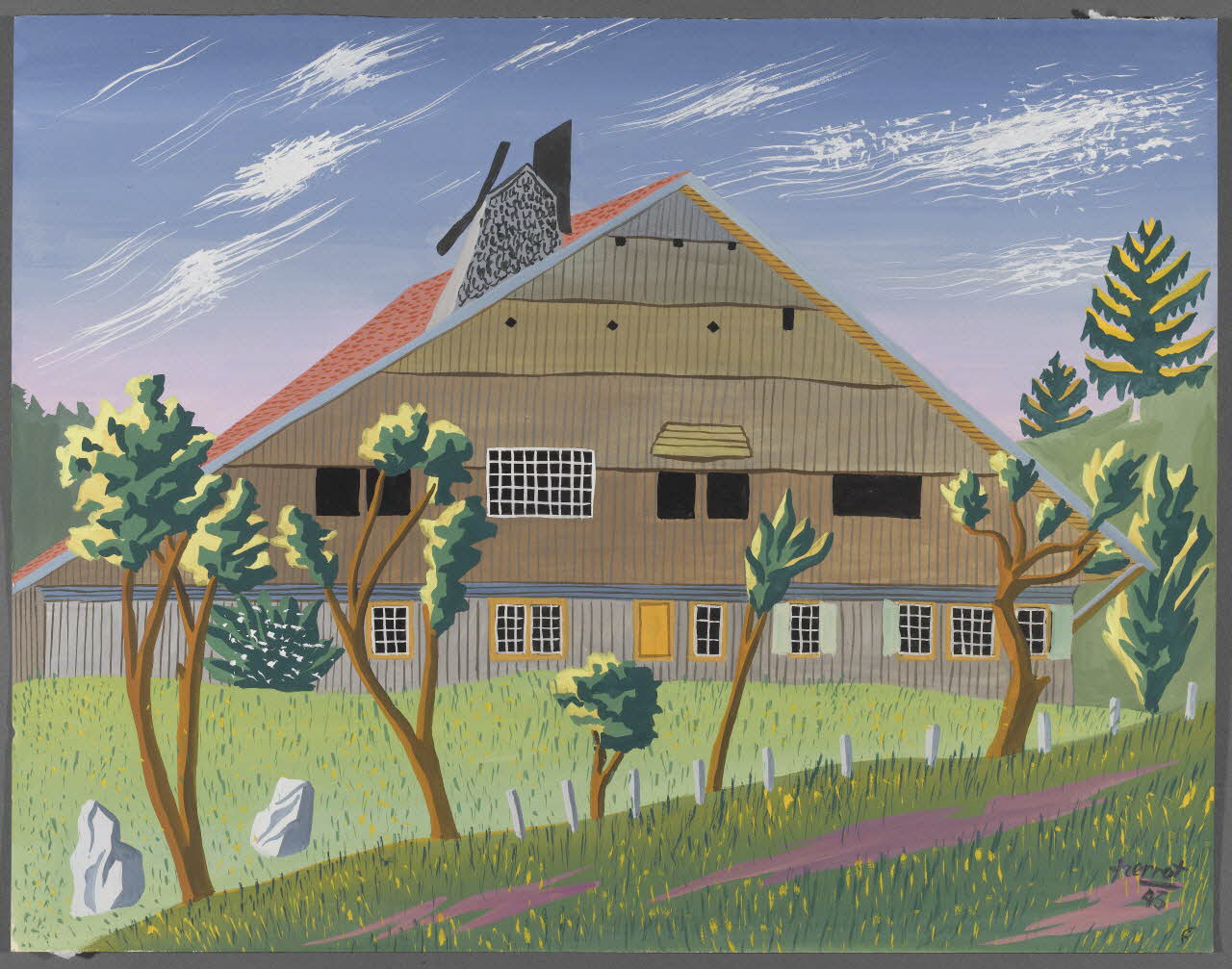 René Perrot dessin La Chevanne (Doubs), maison de bois Franche-Comté, France 1943 1943.6.23 Photo RMN-Grand Palais (Mucem)