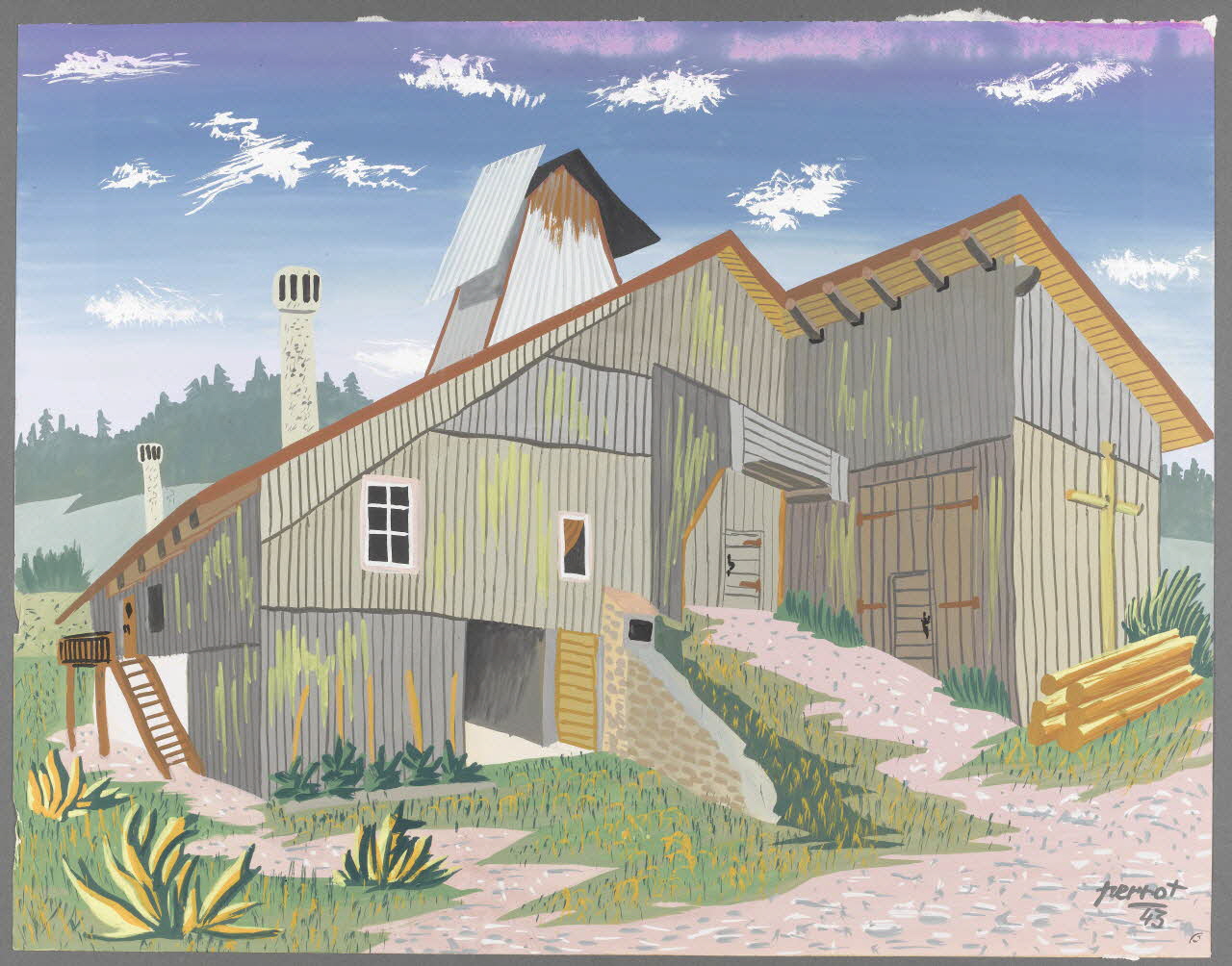 René Perrot dessin Les Cordiers, maison de bois Franche-Comté, France 1943 1943.6.29 Photo RMN-Grand Palais (Mucem)